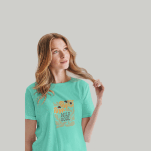 Women's "Wild Soul" Floral Graphic T-Shirt | Mint Green Regular Fit Cotton Tee