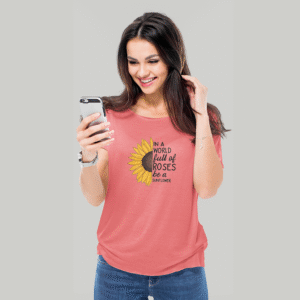 Women's Sunflower Quote T-Shirt | Coral Regular Fit Motivational Tee | Be a Sunflower Slogan