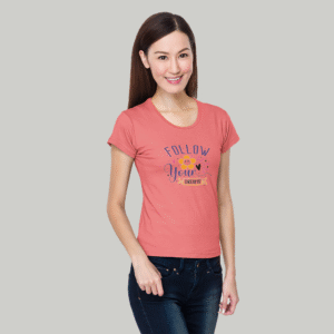 Women's "Follow Your Dreams" Graphic T-Shirt | Coral Red Regular Fit Cotton Tee