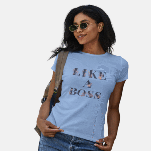 Women’s Aqua Blue Graphic T-Shirt – “Like A Boss” Floral Print Tee