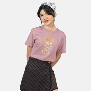Women’s Dusty Pink Graphic T-Shirt – “Just Be Cool” Typographic Print Tee